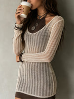 Women's Sheer Art Casual Stylish Open-knit Long Sleeve Mini Dress