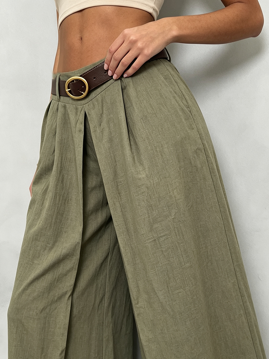 Elegant And Stylish Pleated Cotton-linen Wide-leg Pant