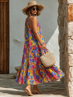 Abstract Watercolor Print Halter Dress