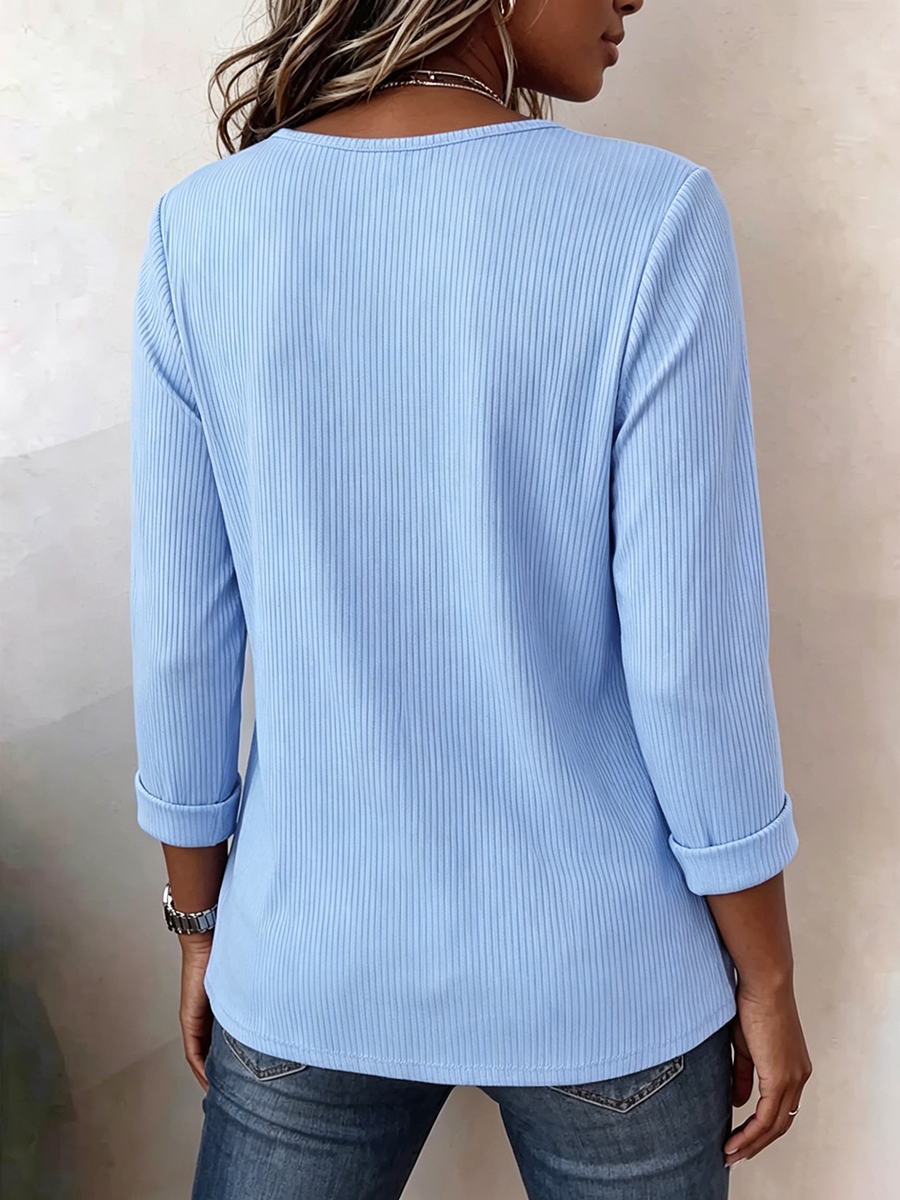 Cozy Relaxed V-neck Knit Top With Wooden Buttons