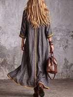 Women's Casual Loose Cotton-linen Dress With V-neck And 3/4 Sleeves