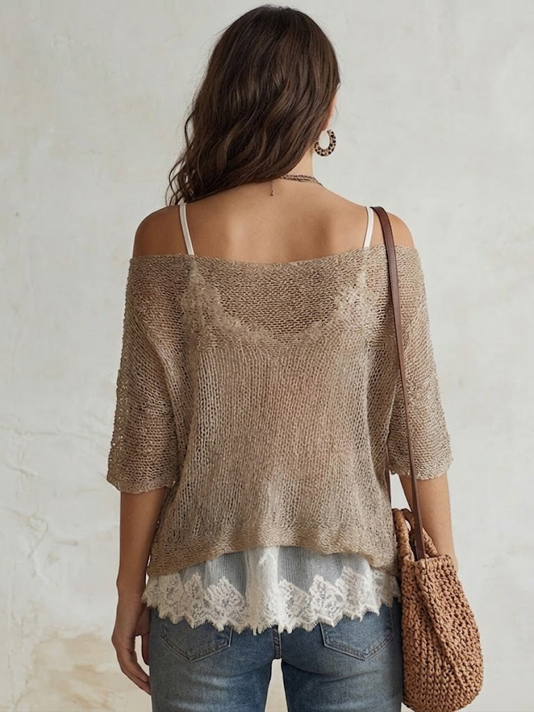 Bohemian Two-piece Set: Off-shoulder Knit Top And Camisole