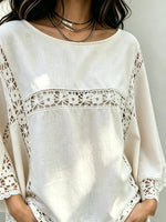 Women's Crochet Lace Panel Loose Blouse