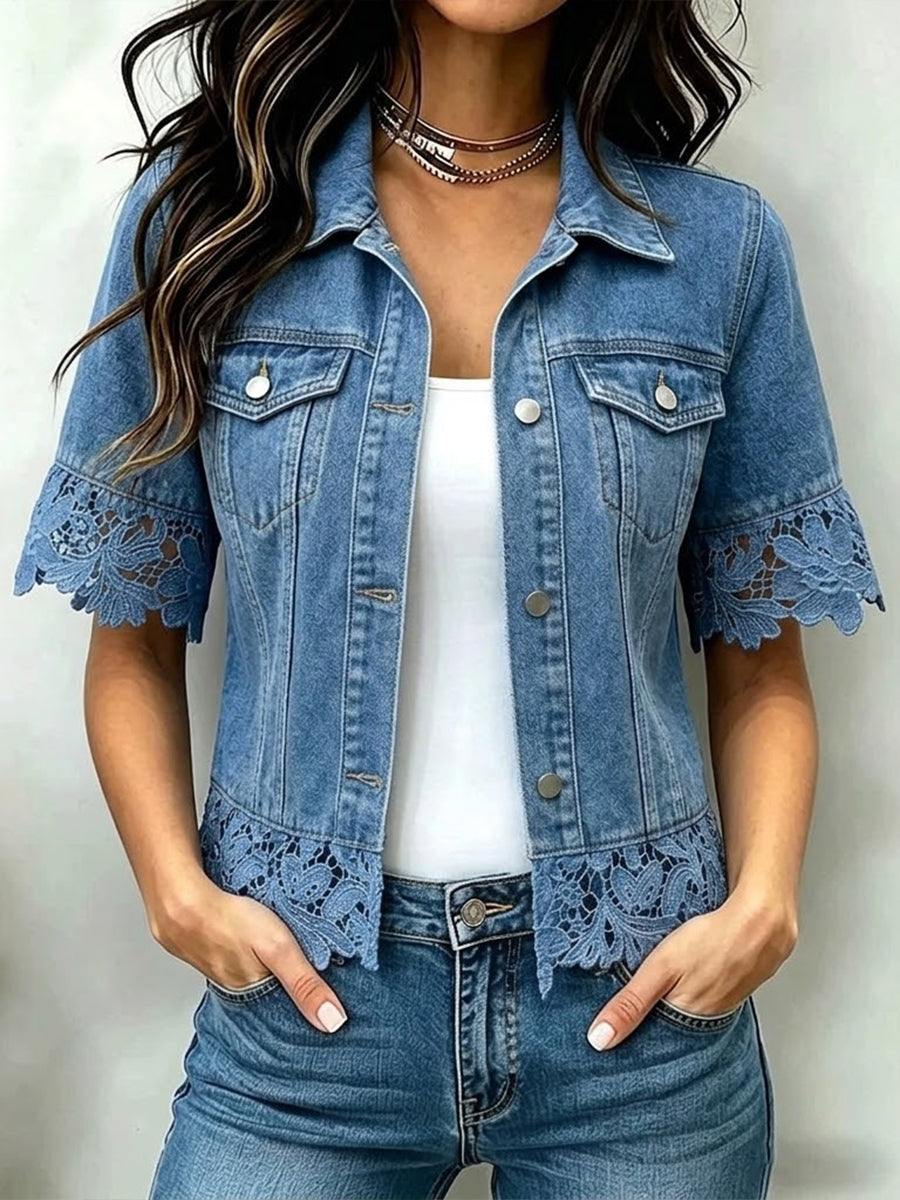 Stylish Patchwork Lace Denim Jacket