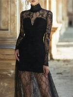 Women's Retro Elegant Lace Floral Sheer Art Casual Long Dress