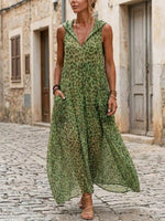 Women's Retro Leopard Art Print Casual Sleeveless Chiffon Maxi Dress