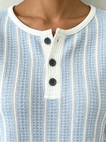 Women's Striped Waffle Knit Henley Top