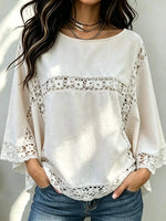 Women's Crochet Lace Panel Loose Blouse