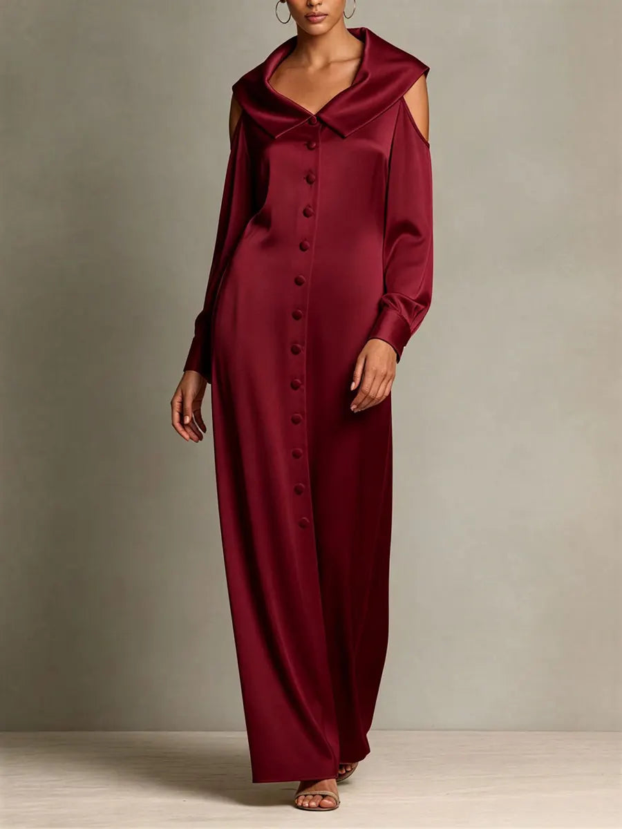 Refined Satin Portrait-Collar Maxi Dress