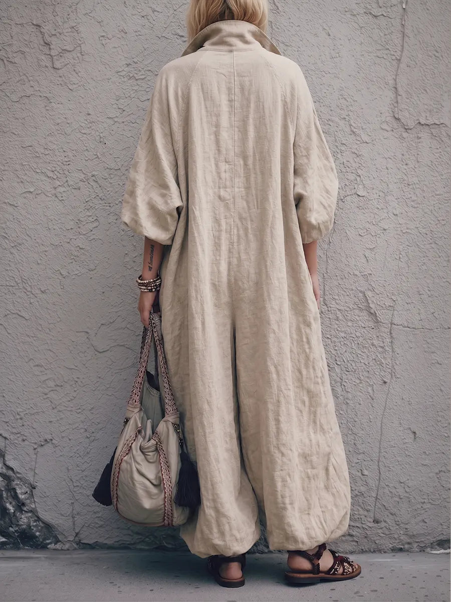 Effortless Utility Jumpsuit – Oversized Zip-Front & Voluminous Wide-Leg Design