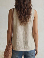 Casual Sleeveless Linen-cotton Embroidered Top