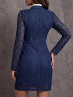 Sporty-Chic Navy Lace Half-Zip Utility Mini Dress
