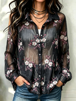 Women's Floral Embroidered Sheer Shirt