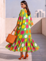 Elegant Chiffon Dress With Artistic Polka-dot Print