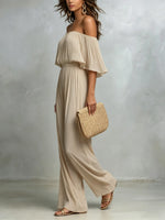Women's Pleated Off-The-Shoulder Wide-Leg Jumpsuit