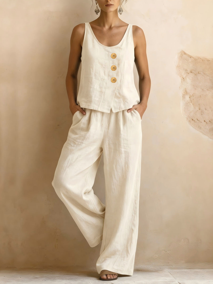 Women's Solid Color Art Casual Vest Top And Pants Two-piece Set