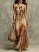 Women's Halter Neck Leopard Maxi Dress