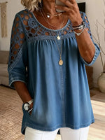 Breezy Chambray Crochet Shoulder Tunic Top