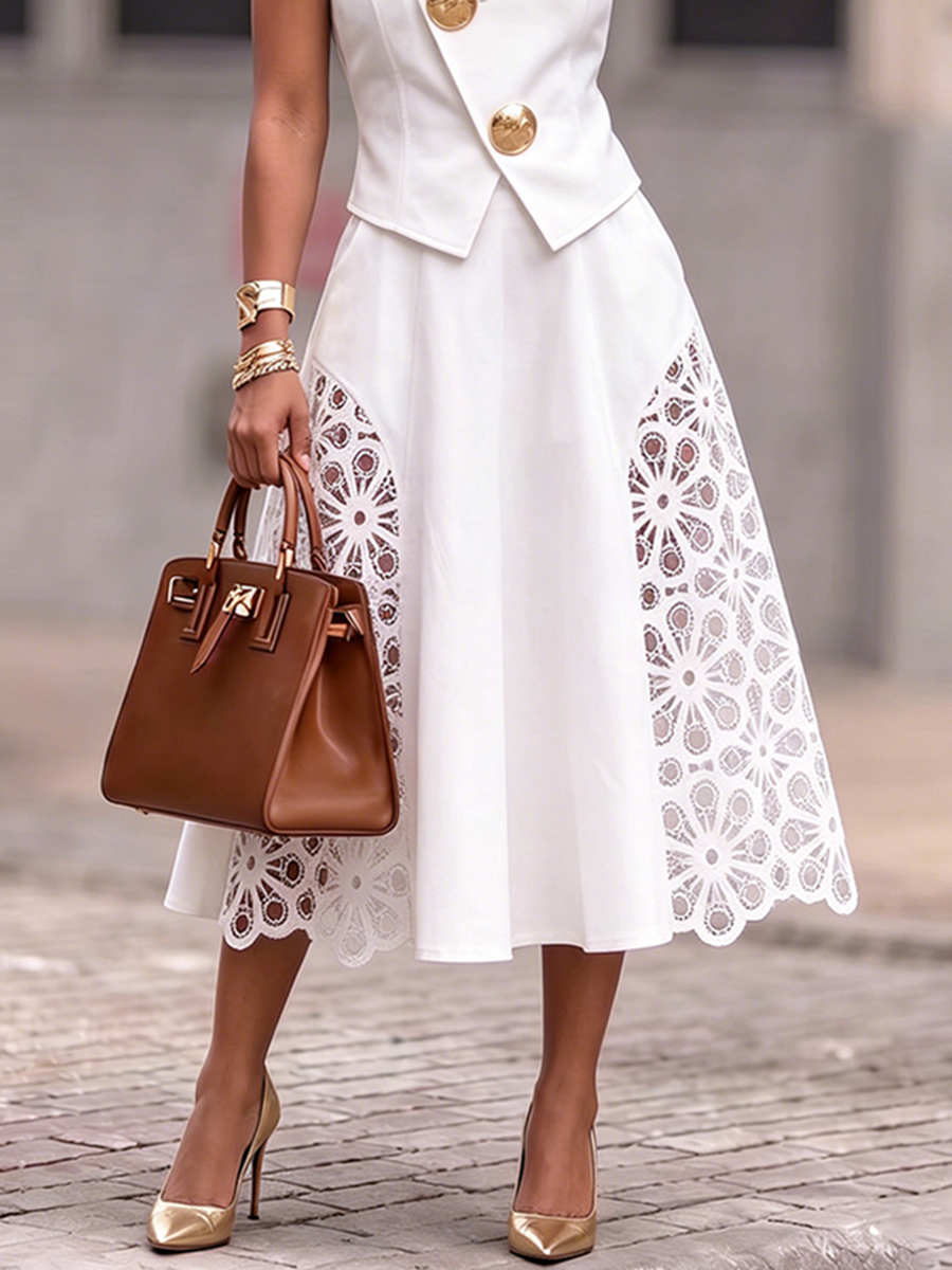 High-waisted Lace Cutout Skirt – Effortless High Fashion