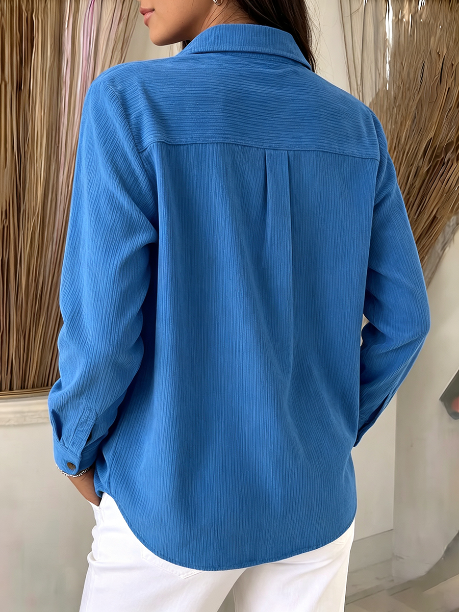 Elegant Corduroy Shirt With Floral-cutout Paneling