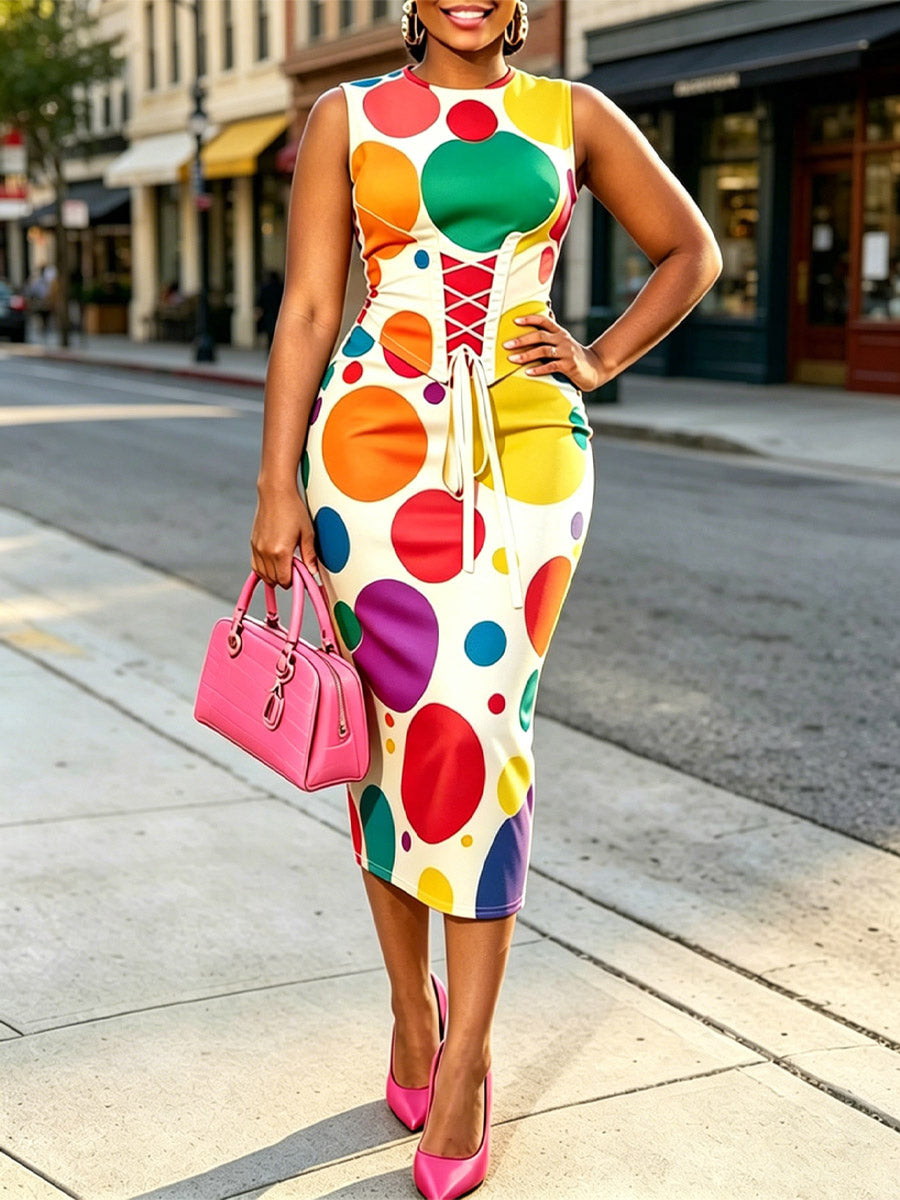 Women's Polka Dot Pattern Print Chic Art Casual Stylish Midi Dress