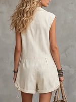 Chic Pinstripe Zip-Front Romper – Sleeveless Utility Short Jumpsuit