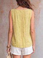Women's Solid Color Crew Neck Sleeveless Casual Loose Cotton-linen Top