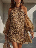 Women's Off-shoulder Leopard Print Chiffon Dress