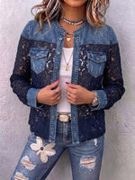 Casual Denim Jacket With Lace Paneling
