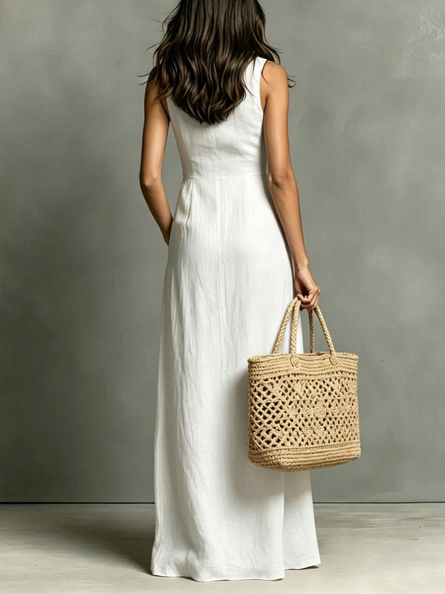 Women's Solid Color Chic Art Casual Stylish Button Long Dress