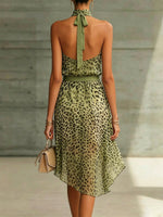 Women's Retro Leopard Pattern Art Print Casual Stylish Sheer Sleeveless Dress
