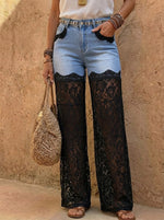 Women's Lace Patchwork Straight Jeans