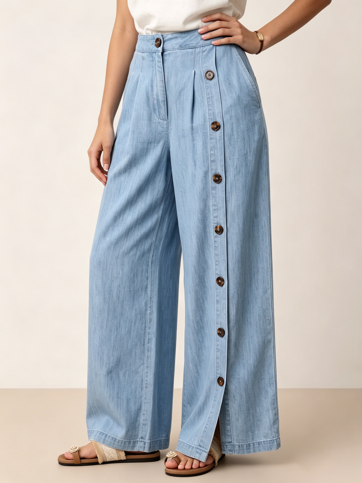 Cozy Lightweight Wide-leg Denim Pants