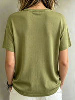 Women’s Feather Cutwork Lace Shoulder Short Sleeve Soft Knit Tee
