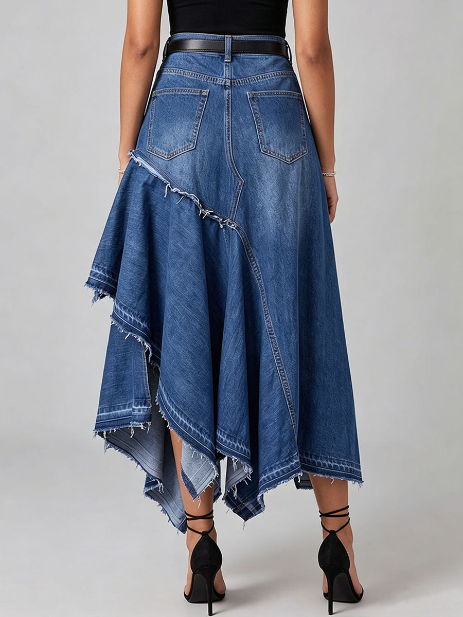 Women's High-waisted Denim Skirt With Asymmetrical Hem