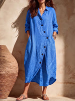 Effortless Asymmetrical Placket Button-down Linen Tunic Dress