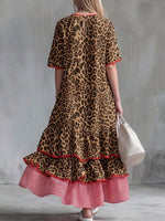 Elegant Ruffled Leopard-print Linen And Cotton Dress