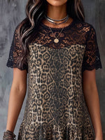 Vintage Art Comfortable Fabrics Hollowed Out Lace Patchwork LeopardDress