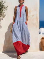 Vacation Chic Linen Striped Maxi Dress
