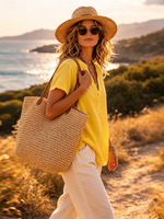 Relaxed Sunny Yellow Cotton-linen Henley Shirt
