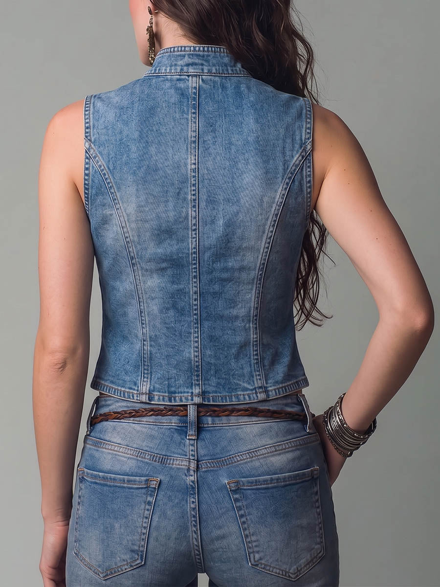 Women's V-neck Sleeveless Casual Loose Denim Vest Top