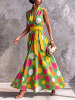 Artistic Polka-dot Print Dress With A Belt
