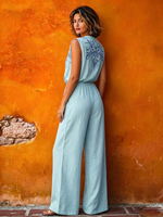Boho Vintage V-neck Floral Print Sleeveless Jumpsuit