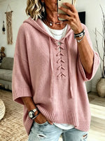 Cozy Knit Lace-Up Hooded Sweater
