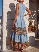 Vintage Art Comfortable Summer Fabrics Denim Patchwork Chiffon Dress