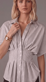 Women's Casual Versatile Striped Pleated Waist Slimming Top