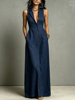 Women's Solid Color Chic Art Casual Stylish Button Long Dress