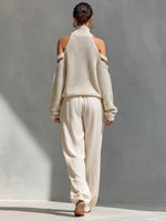 Women's Casual Knit Stylish Top And Wide Leg Pants Two-piece Set