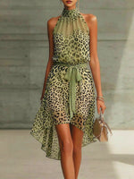 Women's Retro Leopard Pattern Art Print Casual Stylish Sheer Sleeveless Dress