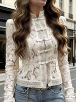 Women's Retro Floral Lace Hollow Art Casual Stylish Long Sleeve Shirt